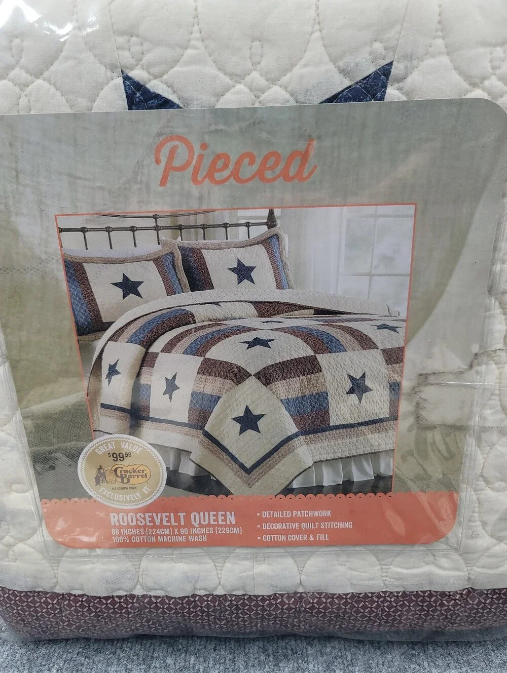 Cracker Barrel Roosevelt Patchwork Queen Quilt 88” X 90” & (2) 20